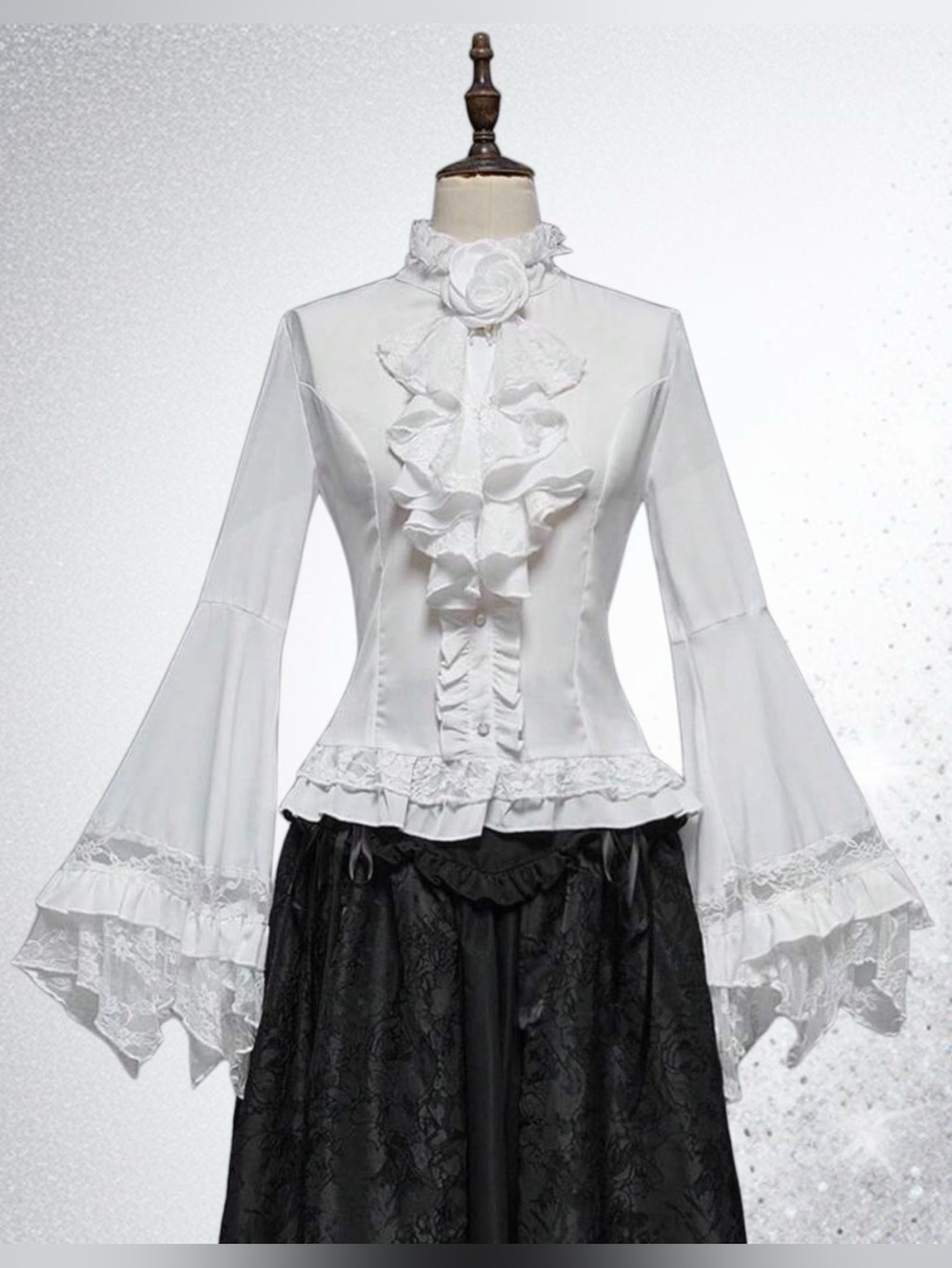 Goth Romantic White Lace Corset Victorian Bell Sleeve Blouse